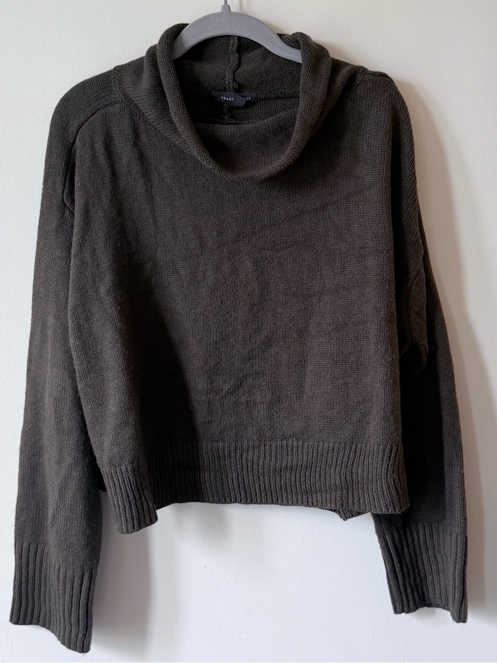 Cozy Cropped Cowl Neck Sweater in Dark Brown